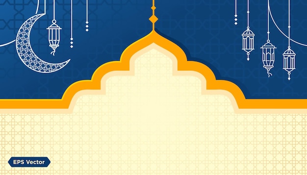 Blue and golden Ramadan Kareem lantern background vector simple vector Eid Mubarak Greeting card