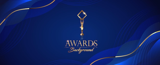 Blue and Golden Royal Awards Graphics Background. Line Wave Elegant Shine Modern Template.