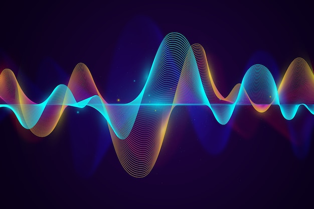 Vector blue and golden sound waves background