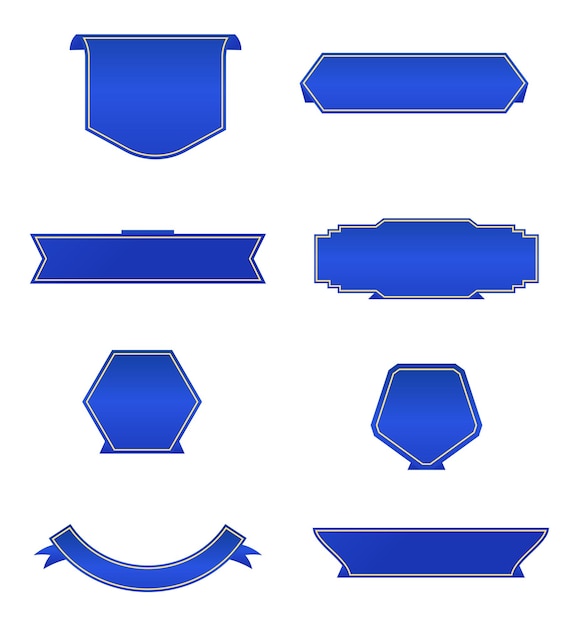 블루 골든 벡터 리본 스티커 배너 라벨 세트