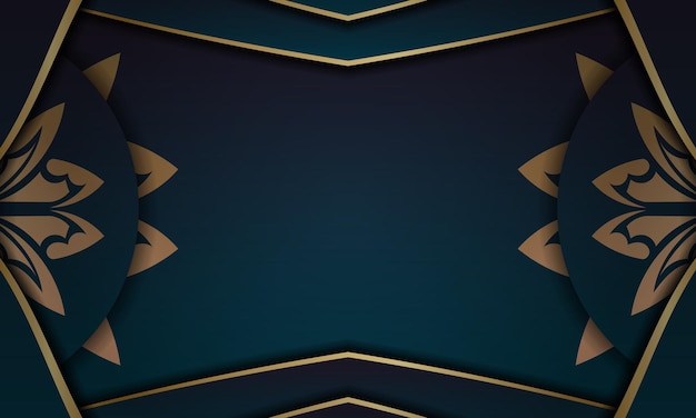 Blue gradient background with vintage gold pattern for design under your logo or text
