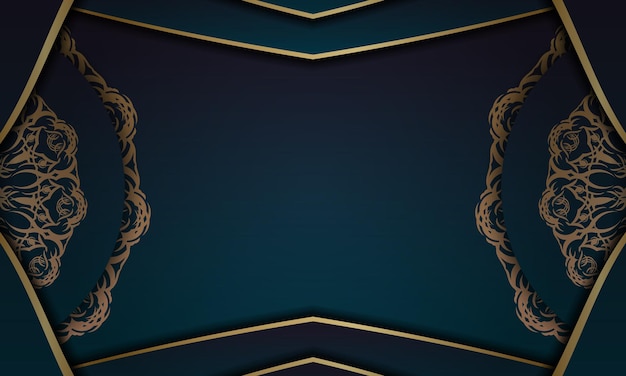 Blue gradient banner template with abstract gold pattern and place for logo or text