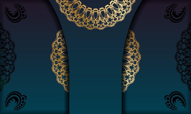 曼荼羅の金の飾りとあなたのロゴやテキストの下に配置する青いグラデーションバナーテンプレート