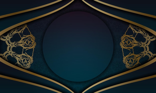 Синий градиентный баннер с греческим золотым орнаментом для дизайна под вашим логотипом