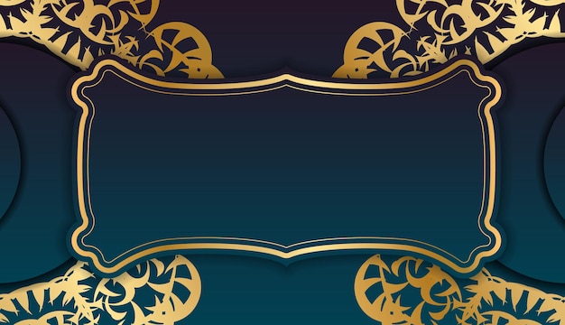 Vector blue gradient banner with greek gold pattern for design under your logo