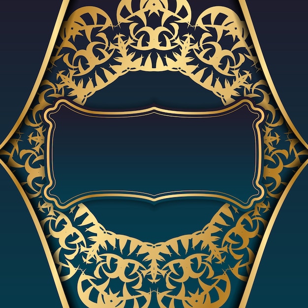 Синий градиентный баннер с индийским золотым орнаментом для дизайна под вашим логотипом
