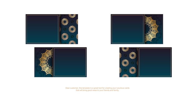 Визитная карточка синего градиента с роскошным золотым узором для вашего бизнеса.