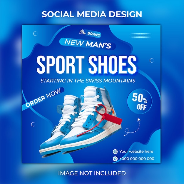 Disegno di banner web del prodotto di scarpe sportive di colore sfumato blu vettore premium