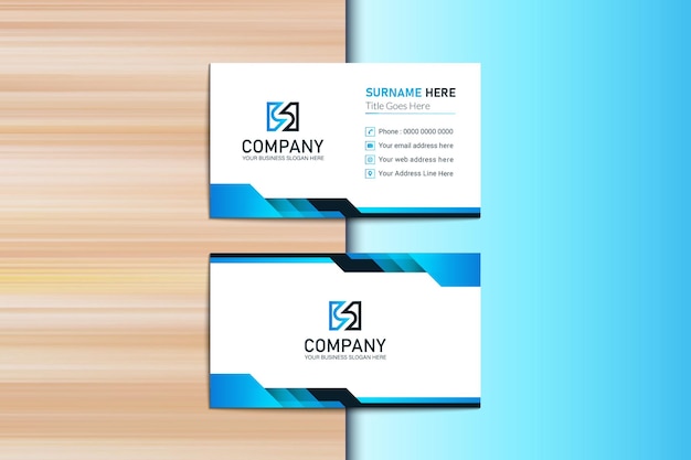 Blue Gradient Creative Business card wood background
