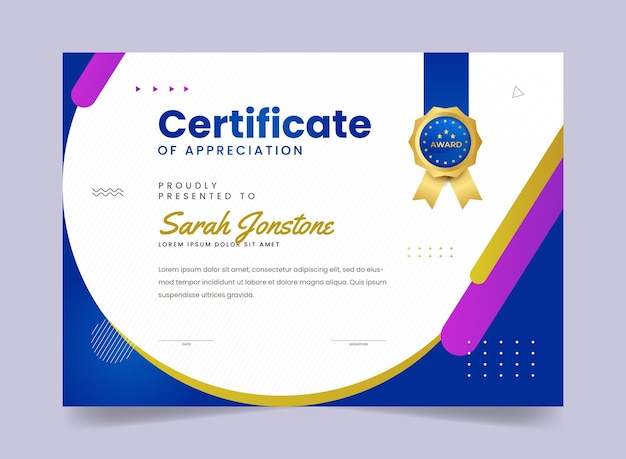 Blue gradient modern certificate template