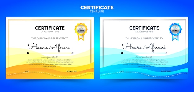 Blue gradient set certificate template with abstract background