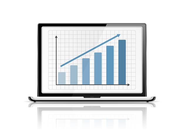 Blue graph in laptop vector eps10 illustration