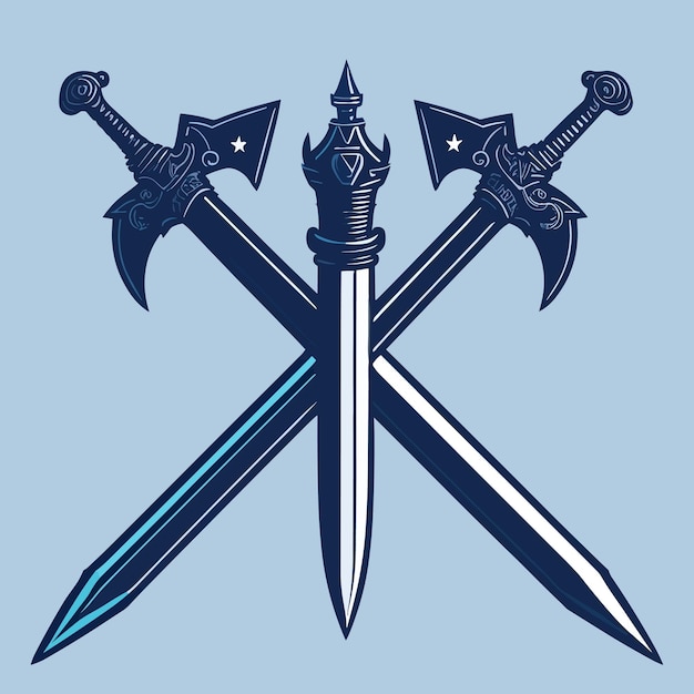 Vector a blue graphic of two crossed swords with the words 