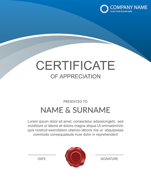 Blue and gray certificate template design