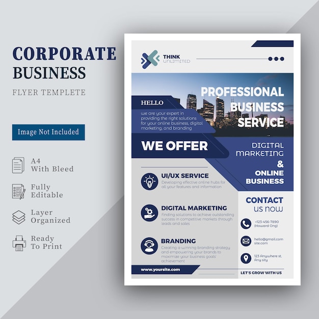 Vector blue gray modern business flyer