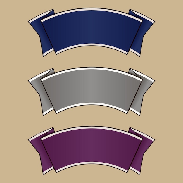 Blue, gray and purple ribbon set. Vector