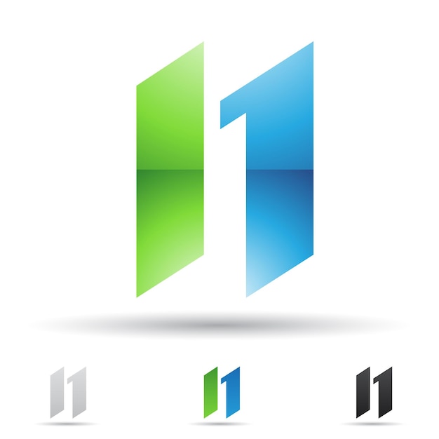 Vector blue and green abstract glossy logo icon of letter n with skewed rectangular shapes