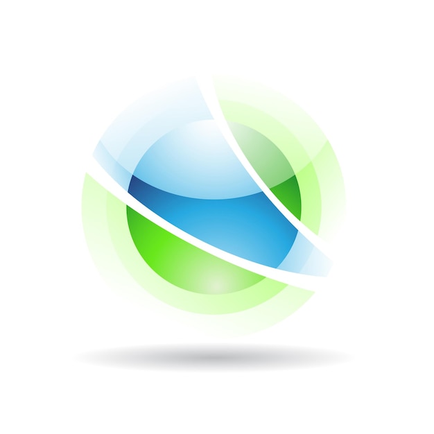球のロゴ アイコンのような青と緑の抽象的な軌道