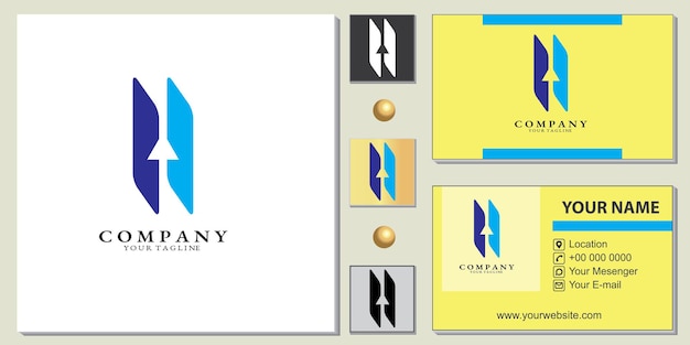 Blue and green arrow abstract company logo premium template with elegant business card vector eps 10