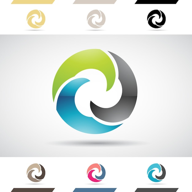 Blue Green and Black Glossy Abstract Logo Icon of Letter O with Swirly Round Waves