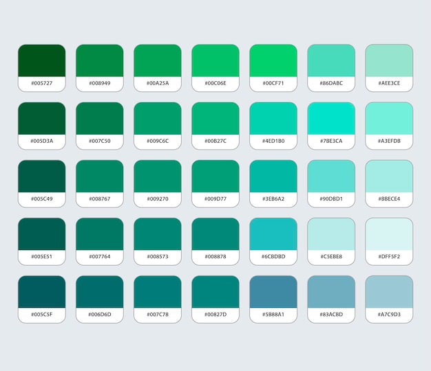 Vector blue and green color palette with hex