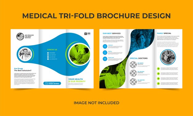 Vector blue and green creative minimalist trifold medical brochure vector design template