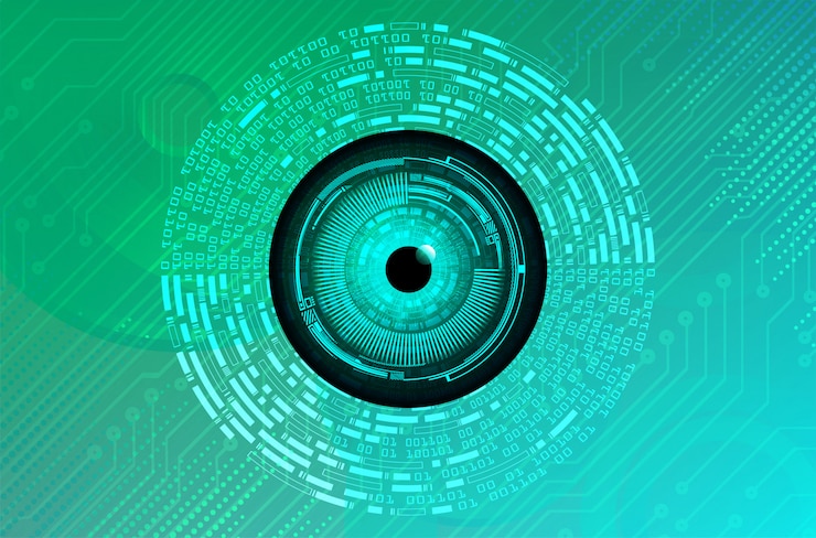 Vector blue green eye cyber circuit future technology concept