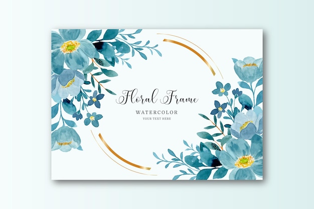 Vector blue green floral frame card with watercolor