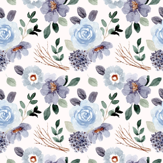 Vector blue green flower watercolor seamless pattern