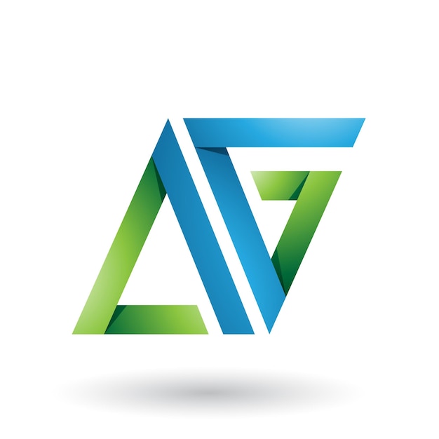 Blue and green folded triangle letters a and g vector illustration