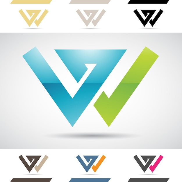각진 대담한 문자 W의 파란색과 녹색 광택 추상 로고 아이콘