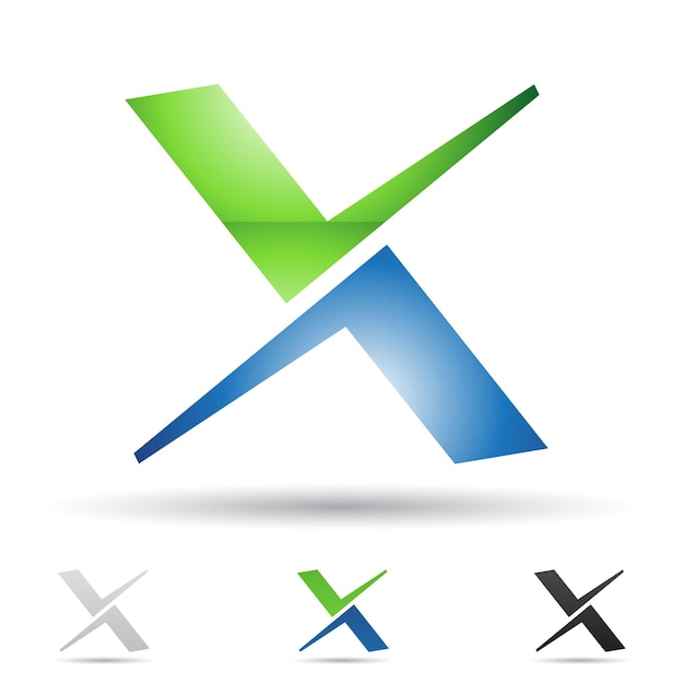 Vector blue and green glossy abstract logo icon of letter x with tick marks