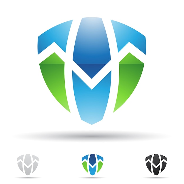 Синий и зеленый глянцевый абстрактный логотип значок щита, как буква T