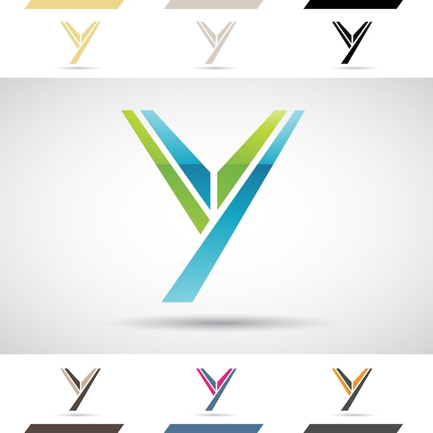 Синий и зеленый глянцевый абстрактный логотип иконы полосатой буквы Y