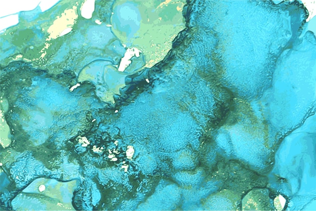 Vector blue, green and gold abstract stone marble texture in alcohol ink technique with glitter.