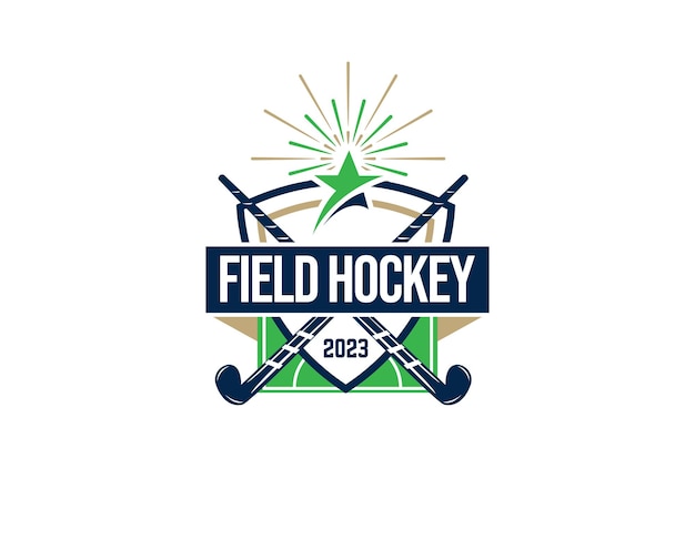 Вектор Синий зеленый золотой хоккей на траве логотип шаблон дизайна