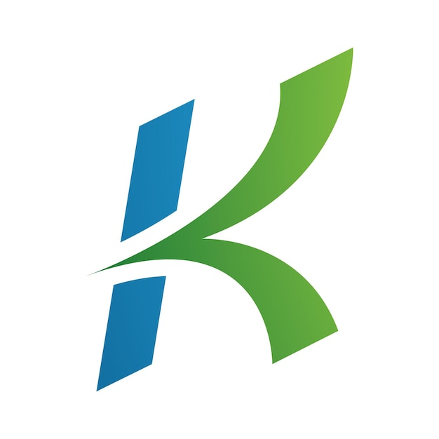 Икона синей и зеленой курсивной стрелки в форме буквы K