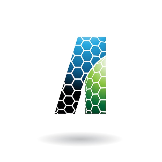 Blue and Green Letter A with Honeycomb Pattern Vector Illustration