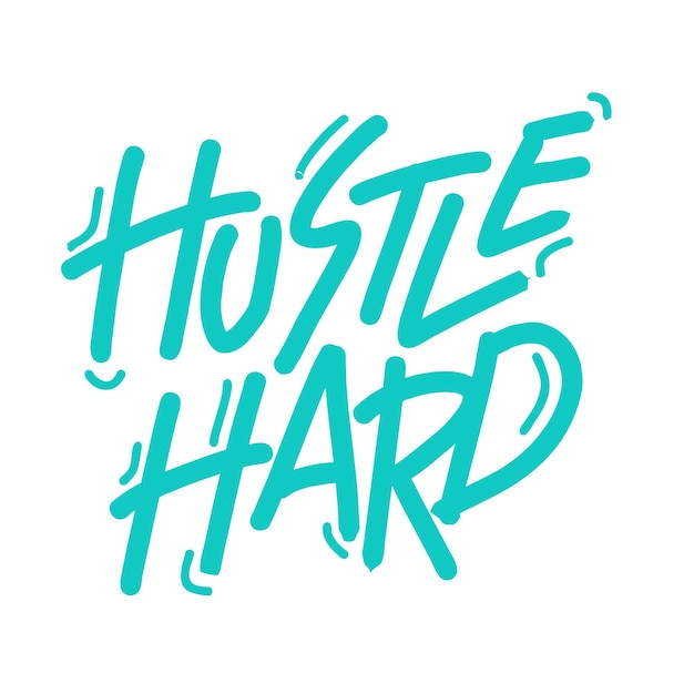 A blue and green logo that says hustle hard.