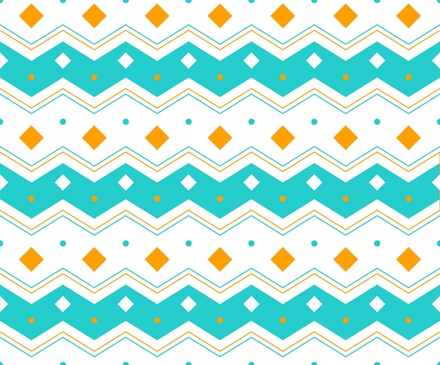 Blue green orange pastel diamond tilt square horizontal zig zag stripe dot line seamless pattern