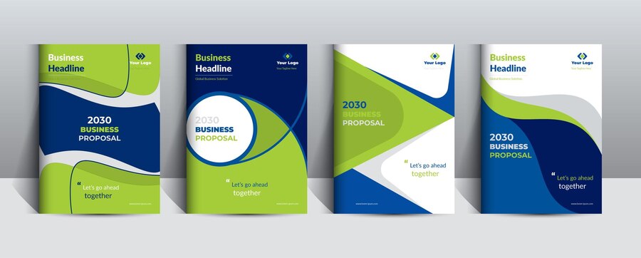 Premium Vector | Blue green proposal cover design template adept for