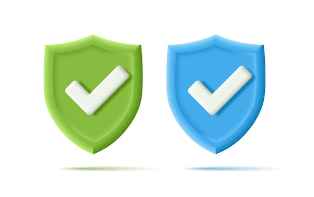 青と緑の盾に白いチェックマーク 安全保障協定のシンボル レイアウト設計用