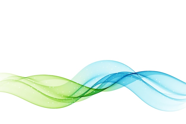 Vector blue and green wave design element on white background transparent lines abstract wave shape