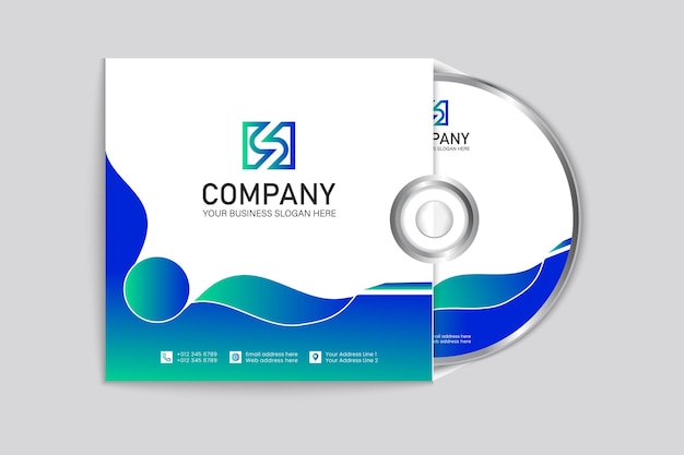 Blue and green waves CD cover and label template