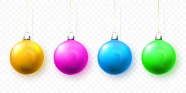 Blue, green, yellow and pink christmas ball. xmas glass ball  holiday decoration template.