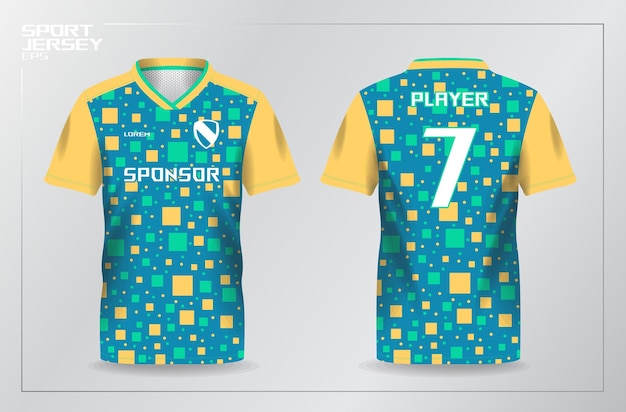 blue green yellow sport jersey for football and soccer shirt template