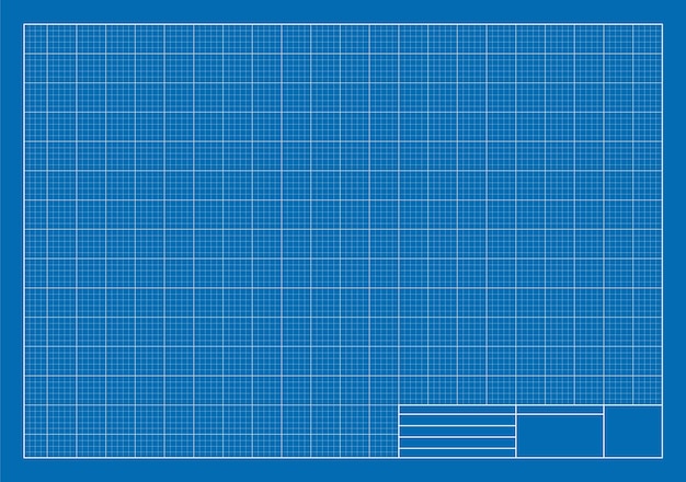 Blueprint paper. Blank blue sheet of paper with grid. Vector blueprint  background template for engineering design drawing. Empty print pattern  with lines Stock Vector