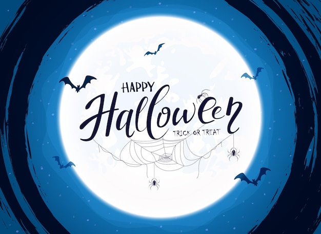 Blue halloween background with moon and grunge