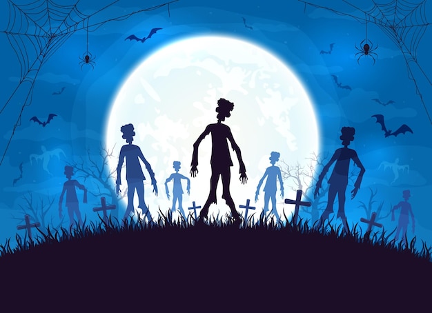 blue halloween background with zombies