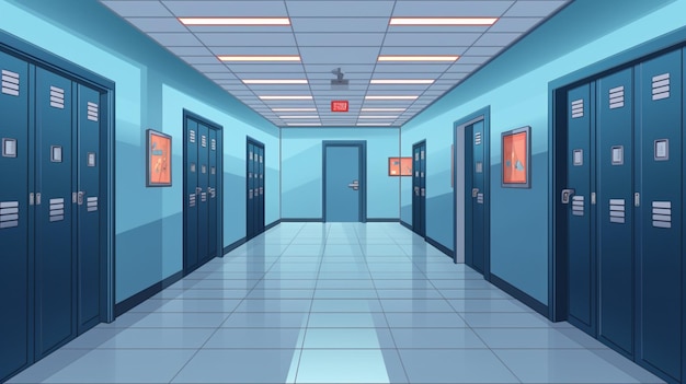 Vector a blue hallway with a red exit sign above it